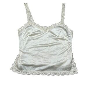 Vintage 90s OLGA White Satin Lace Camisole Tank Top – Size Medium – Slit Side